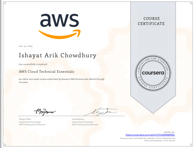 AWS Cloud Technical Essentials Certificate
